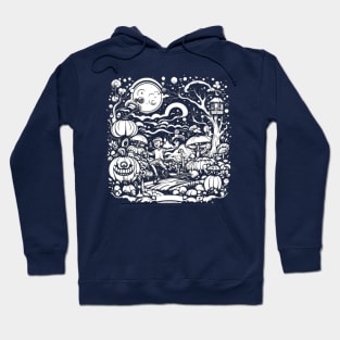 White Night of Trippy Dreamscape Pumpkin Forest, Halloween Hoodie